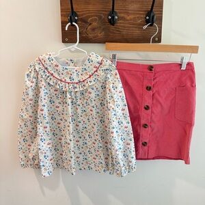 Little English‎ Pastel Floral Top & Pink Corduroy Skirt Set Size 12
